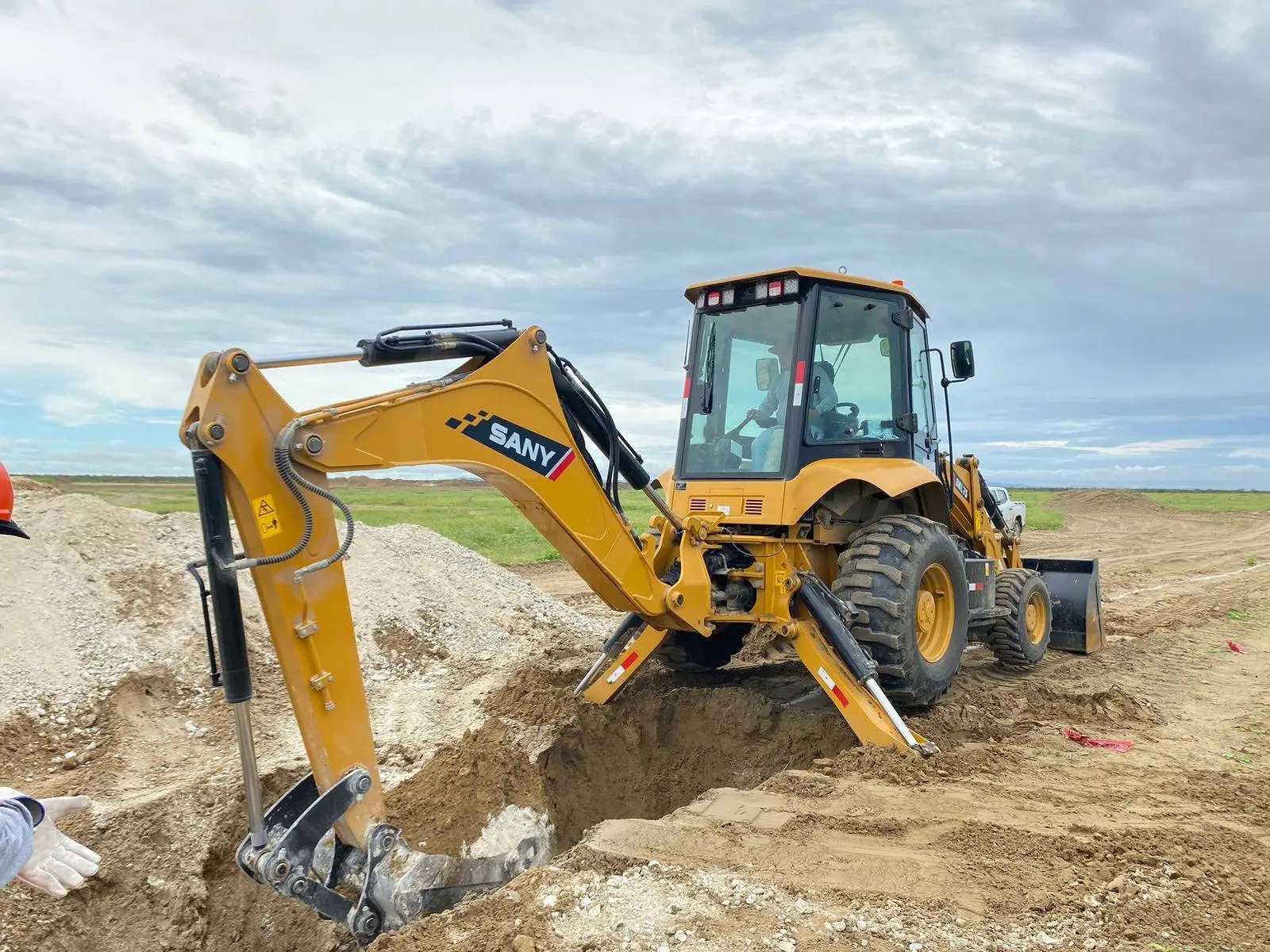 A piece of earth moving equipment currently in operation